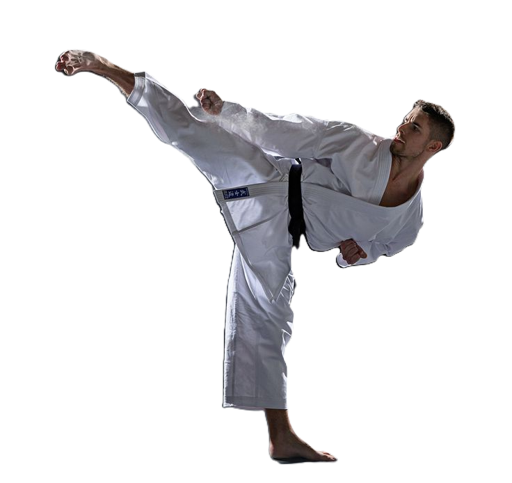Karate practitioner high kick